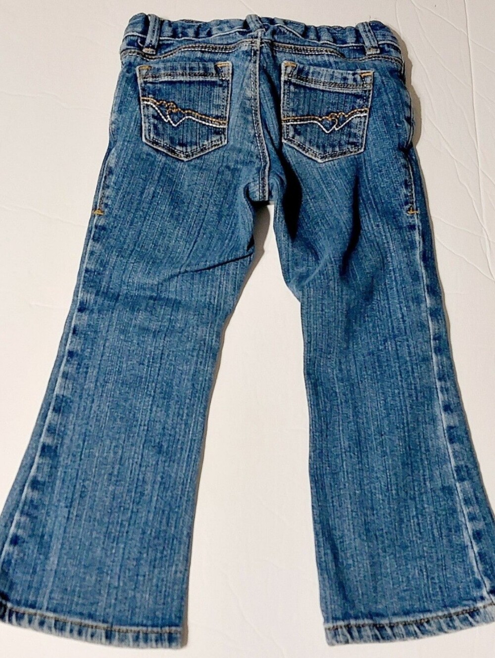 Girls Size 3T Bootcut Stretch Blue Jeans Adjustable Waist Embroidered Pockets - Picture 3 of 7